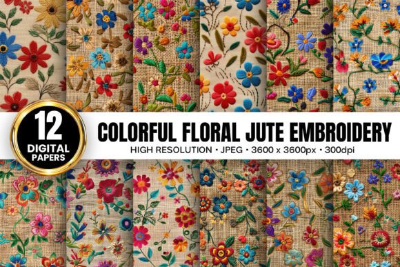 Colorful Floral Jute Embroidery for Apparel