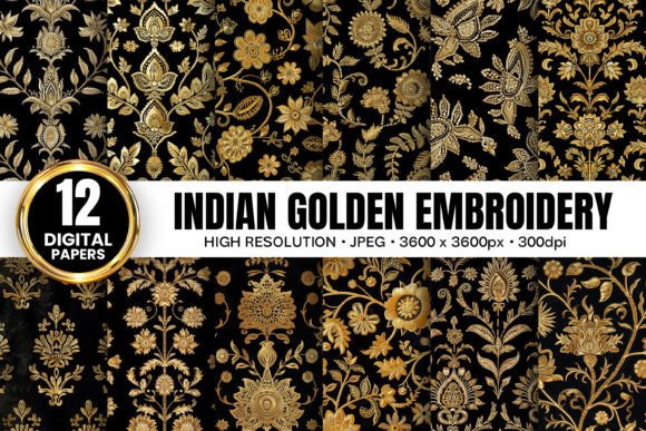 Gold Black Indian Embroidery for Apparel