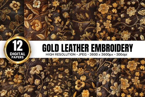 Gold Floral Leather Embroidery for Holidays