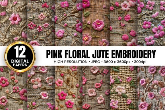 Pink Floral Jute Embroidery for Chic Sweatshirts