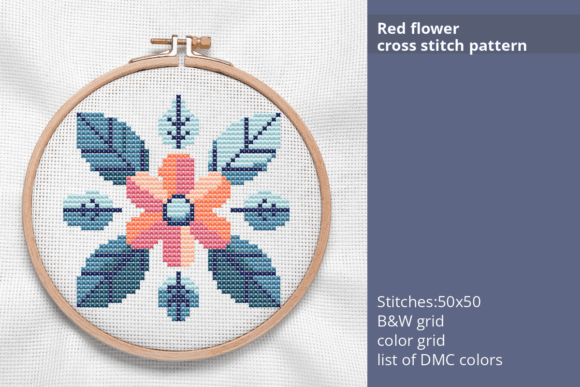 Red Flower Cross Stitch for Boutique Apparel