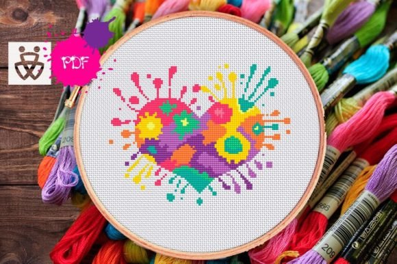 Splash Heart Cross Stitch for Business Use